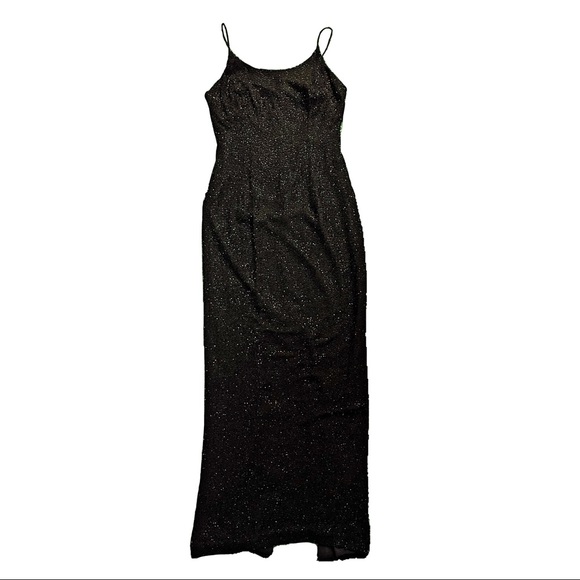 Jump Dresses & Skirts - Vintage Beaded JUMP Y2K Black Beaded Holiday Maxi Dress Gown with Back Slit